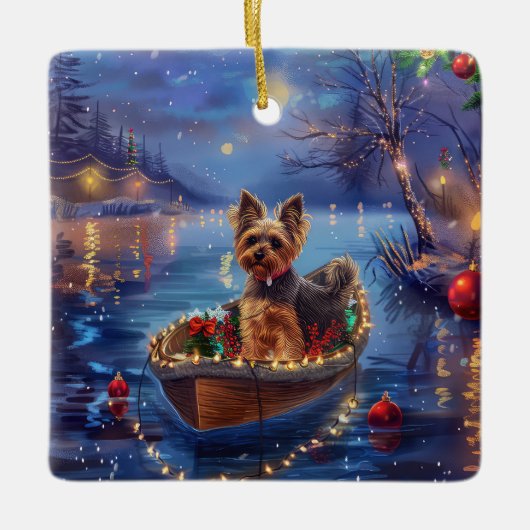 Biewer Terrier Weihnachtsfeiertage Keramikornament (Vorderseite)