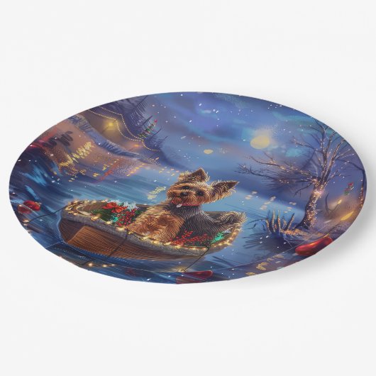 Biewer Terrier Weihnachtsfeiertage Pappteller (Schrägansicht)