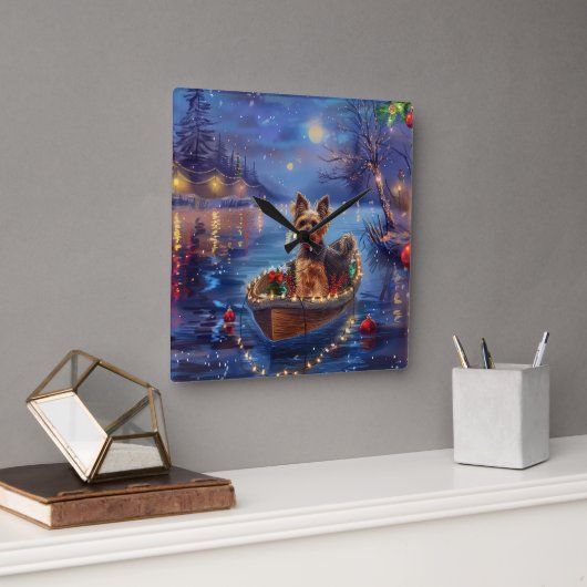 Biewer Terrier Weihnachtsfeiertage Quadratische Wanduhr (Büro)