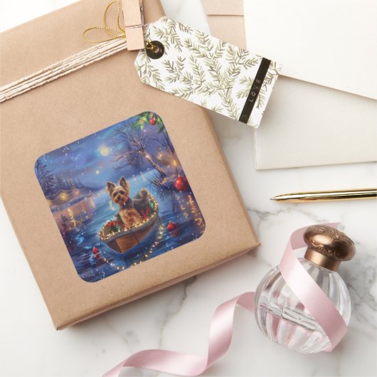 Biewer Terrier Weihnachtsfeiertage Quadratischer Aufkleber (Schenken)