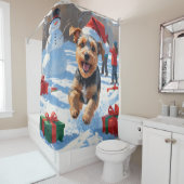 Biewer Terrier Weihnachtsfest-Schneeszene Duschvorhang (Beispiel)