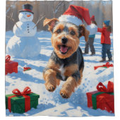 Biewer Terrier Weihnachtsfest-Schneeszene Duschvorhang (Vorderseite)