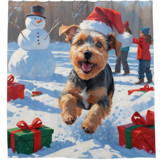 Biewer Terrier Weihnachtsfest-Schneeszene Duschvorhang (Vorderseite)