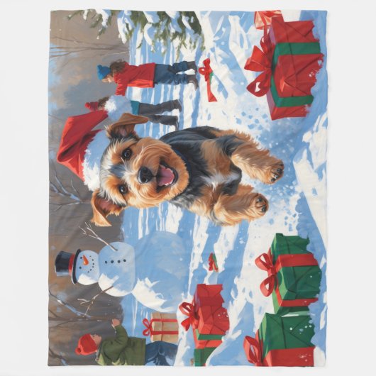 Biewer Terrier Weihnachtsfest-Schneeszene Fleecedecke (Vorderseite)