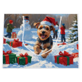 Biewer Terrier Weihnachtsfest-Schneeszene Große Geschenktüte (Vorderseite)