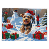 Biewer Terrier Weihnachtsfest-Schneeszene Große Geschenktüte (Rückseite)
