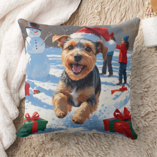 Biewer Terrier Weihnachtsfest-Schneeszene Kissen (Decke)