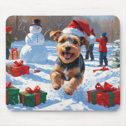 Biewer Terrier Weihnachtsfest-Schneeszene Mousepad (Vorne)