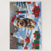 Biewer Terrier Weihnachtsfest-Schneeszene Puzzle (Vertikal)