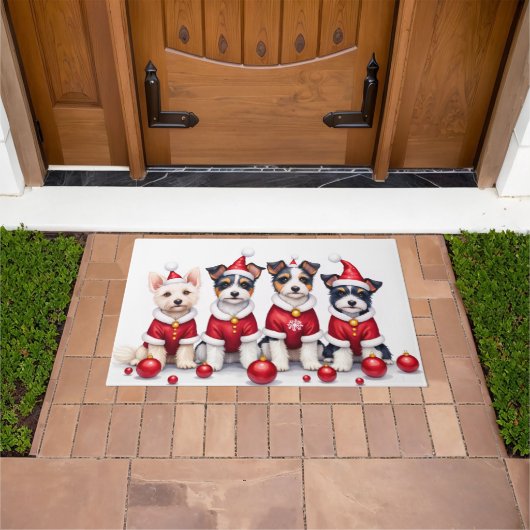 Biewer Terrier Weihnachtskleid Santa Hut Fußmatte (Außenbereich)