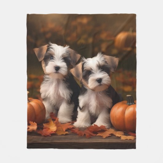 Biewer Terrier Welppy Autumn Delight Pumpkin Fleecedecke (Vorderseite)