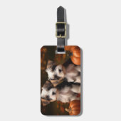 Biewer Terrier Welppy Autumn Delight Pumpkin Gepäckanhänger (Vorderseite vertikal)
