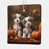 Biewer Terrier Welppy Autumn Delight Pumpkin Keramikornament (Links)
