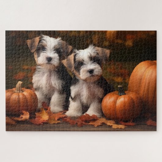 Biewer Terrier Welppy Autumn Delight Pumpkin Puzzle (Horizontal)