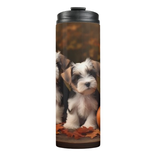 Biewer Terrier Welppy Autumn Delight Pumpkin Thermosbecher (Vorderseite)
