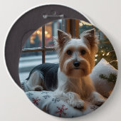 Biewer Terrier With Christmas Lights Holiday Button (Vorne & Hinten)