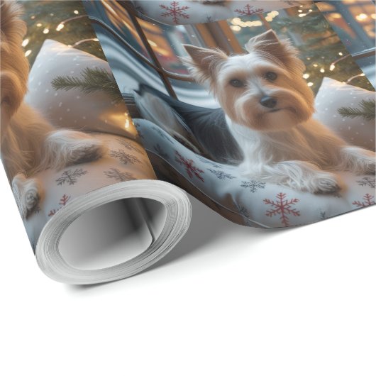 Biewer Terrier With Christmas Lights Holiday Geschenkpapier (Rolleneckpunkt)