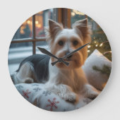 Biewer Terrier With Christmas Lights Holiday Große Wanduhr (Vorderseite)