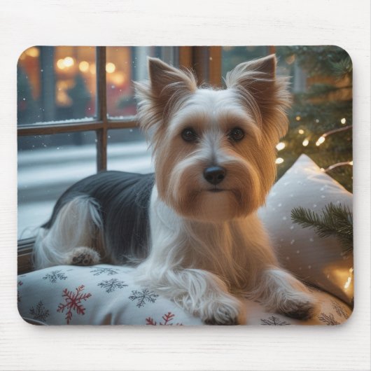 Biewer Terrier With Christmas Lights Holiday Mousepad (Vorne)