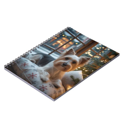 Biewer Terrier With Christmas Lights Holiday Notizblock (Linke Seite)