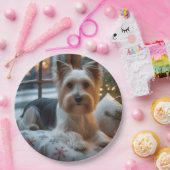Biewer Terrier With Christmas Lights Holiday Pappteller (Party)