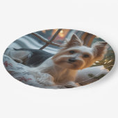 Biewer Terrier With Christmas Lights Holiday Pappteller (Schrägansicht)