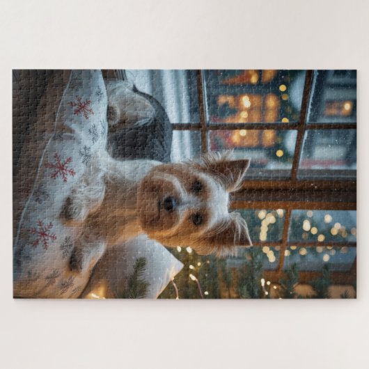 Biewer Terrier With Christmas Lights Holiday Puzzle (Horizontal)