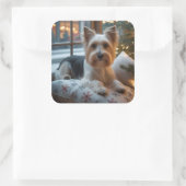 Biewer Terrier With Christmas Lights Holiday Quadratischer Aufkleber (Tasche)