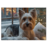 Biewer Terrier With Christmas Lights Holiday Schneidebrett (Vorderseite)