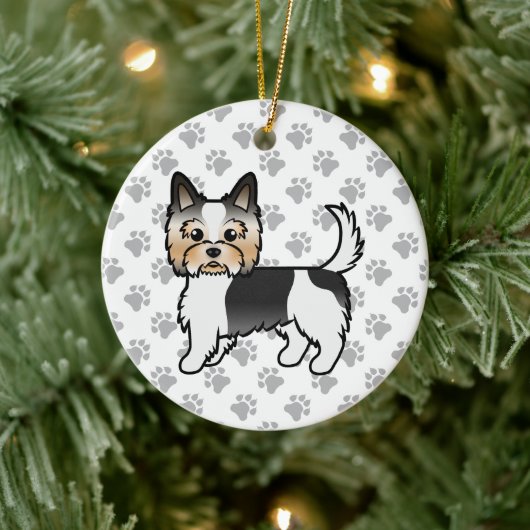Biewer Terrier Yorkie Cartoon Dog & Paws Keramik Ornament (Baum)