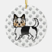 Biewer Terrier Yorkie Cartoon Dog & Paws Keramik Ornament (Vorne)