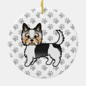 Biewer Terrier Yorkie Cartoon Dog & Paws Keramik Ornament (Hinten)