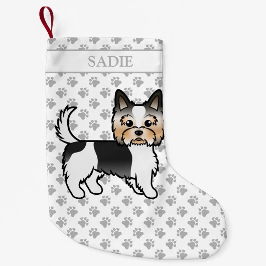 Biewer Terrier Yorkie Niedlich Cartoon Dog & Name Kleiner Weihnachtsstrumpf (Vorderseite)