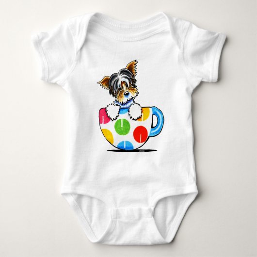Biewer Yorkie Polka Dot Cup Baby Strampler (Vorderseite)