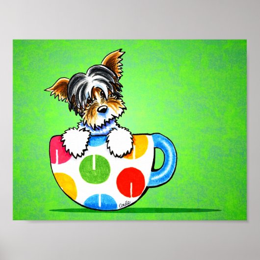 Biewer Yorkie Polka Dot Cup Green Poster (Vorne)