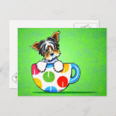 Biewer Yorkie Polka Dot Cup Green Postkarte (Vorne/Hinten)