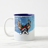 Biewer Yorkie Reindeer Christmas Zwei-Tone-Tasse Zweifarbige Tasse (Links)