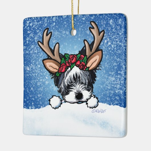 Biewer Yorkie Reindeer Keramik Ornament (Links)