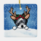 Biewer Yorkie Reindeer Keramik Ornament (Vorderseite)