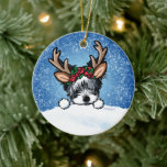 Biewer Yorkie Reindeer Weihnachtsschmuck Keramik<br><div class="desc">KiniArt Biewer Yorkie Terrier Hunde Rentierkunst © Kim Niles,  KiniArt™ - Alle Rechte vorbehalten.</div>