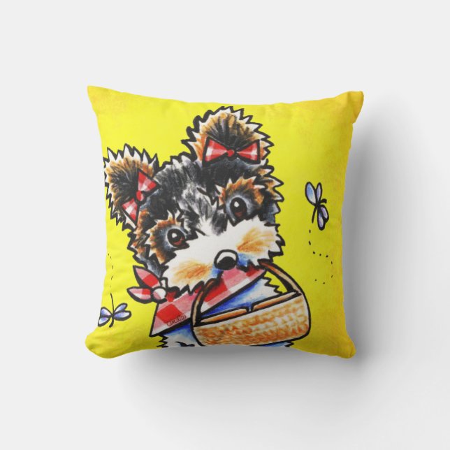 Biewer Yorkie Summer Picnic Yellow Kissen (Vorderseite)