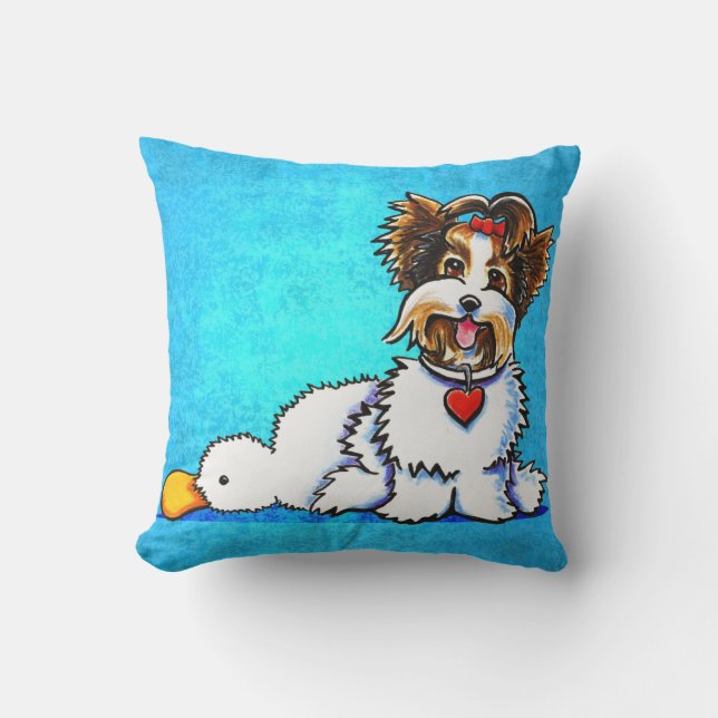Biewer Yorkie Wanna Play Blue Kissen (Vorderseite)