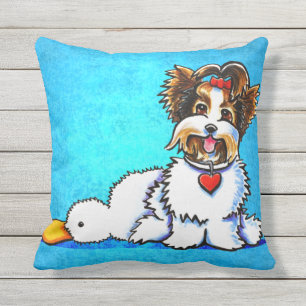 Biewer Yorkie Wanna Play Blue Kissen