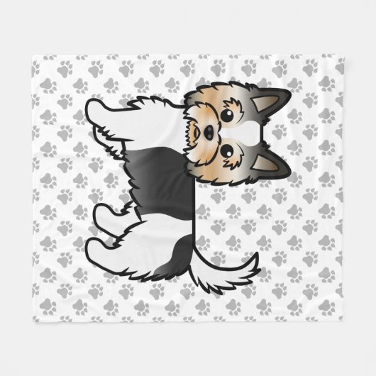 Biewer Yorkshire Terrier Niedlich Cartoon Dog & Pa Fleecedecke (Vorderseite (Horizontal))