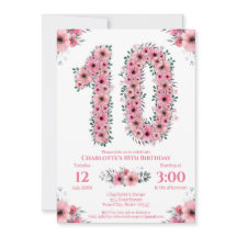 Big 10. Geburtstag Green Foliage Girl Pink Blume