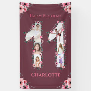 Big 11. Geburtstag Girl Foto Collage Pink Blume Banner