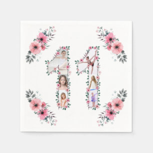 Big 11. Geburtstag Girl Foto Collage Pink Blume Serviette