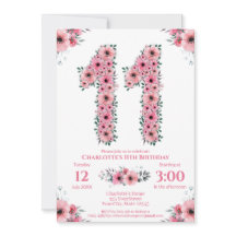 Big 11. Geburtstag Green Foliage Girl Pink Blume