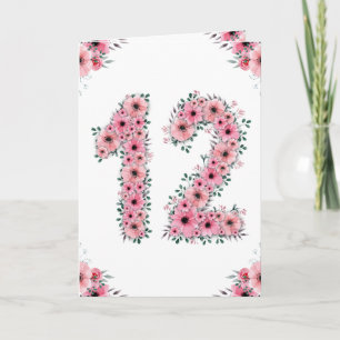 Big 12. Geburtstag Girl Pink Blume Green Foliage Karte