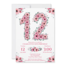 Big 12. Geburtstag Green Foliage Girl Pink Blume